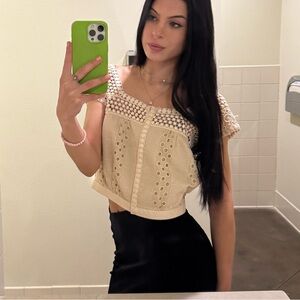 Nannette Lepore size small Chic Cream Crochet Crop Top